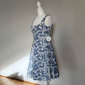 STAUD Wells Toile Cotton Poplin Minidress White Lotus Blue